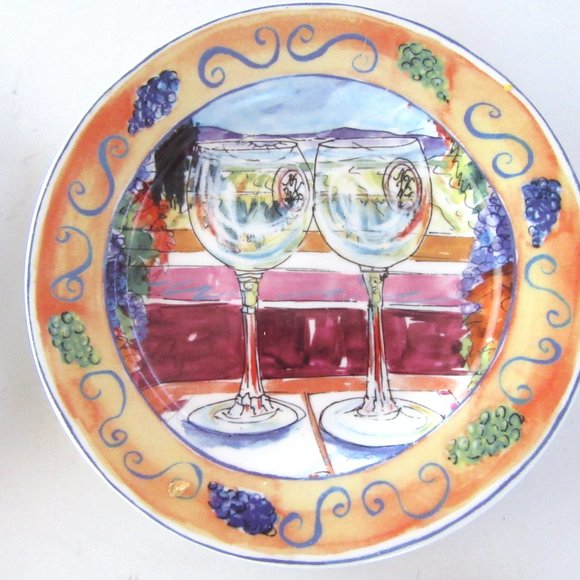 Anne Ormsby small appetizer cocktail plates - wine, grapes, flowers, windowsills - Picture 3 of 7